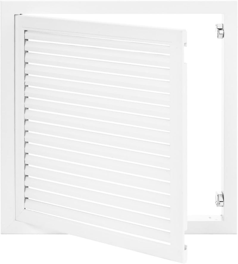 Crezone 17.4 x 17.4 Louvered Access Panel with Push-Button Switch - Access Panel with Vent - White Aluminum - Inside Dimensions: 16 x 16 inch - Image 1